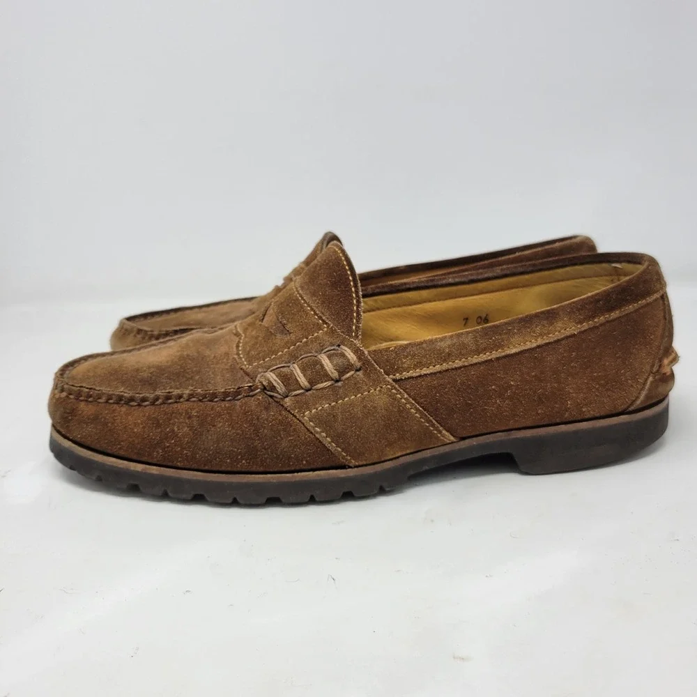Polo Ralph Lauren Brown Suede Penny Loafers Mens 11.5 D Vibram Lug Made in USA